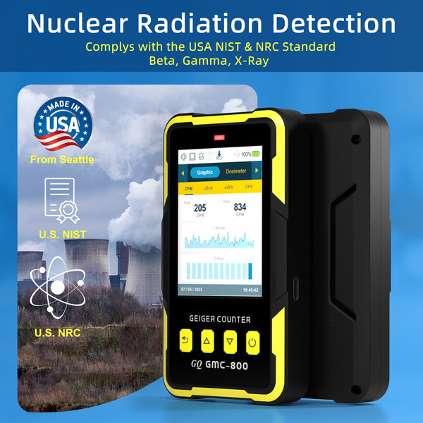GMC-800 Nuclear Radiation Detector USA Design Product US National Standard Large Color LCD Display 5 Alarm Types Dosimeter Data Save & Global Share Beta Gamma X-ray Portable Multifunction Device