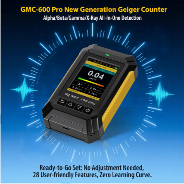 GQ 600 PRO Geiger Counter Nuclear Radiation Detector – Dosimeter for Alpha, Beta, Gamma, X-Ray – Portable Radiation Monitor with Real-Time Data, Global Data Sharing, LCD Display & USB