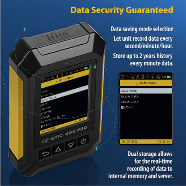 GQ 600 PRO Geiger Counter Nuclear Radiation Detector – Dosimeter for Alpha, Beta, Gamma, X-Ray – Portable Radiation Monitor with Real-Time Data, Global Data Sharing, LCD Display & USB
